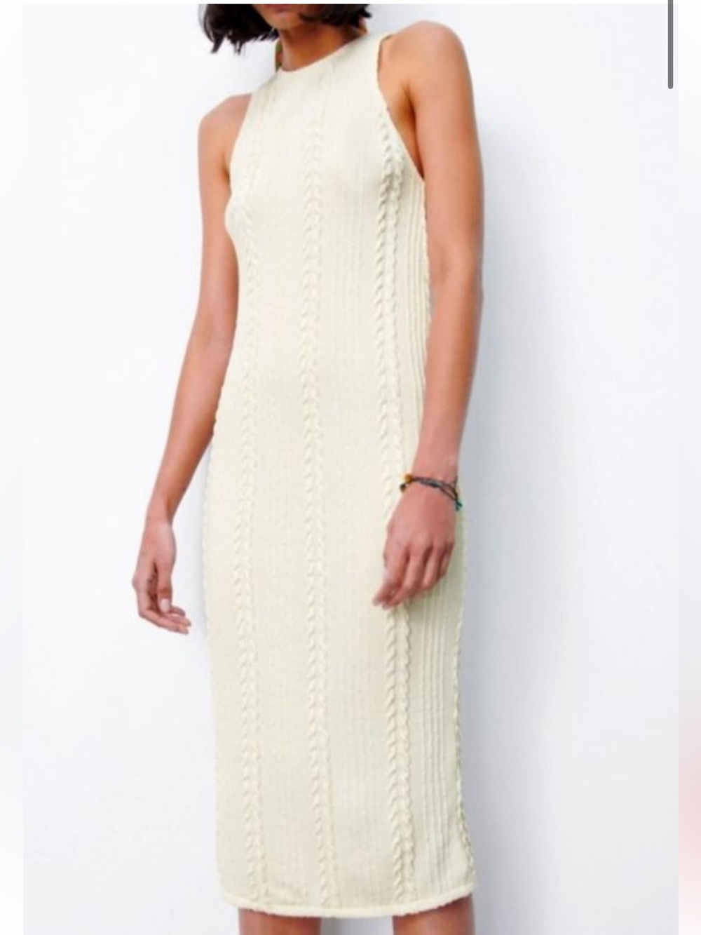 ZARA Cream Cable-Knit Sleeveless Midi Dress Size Small NWOT